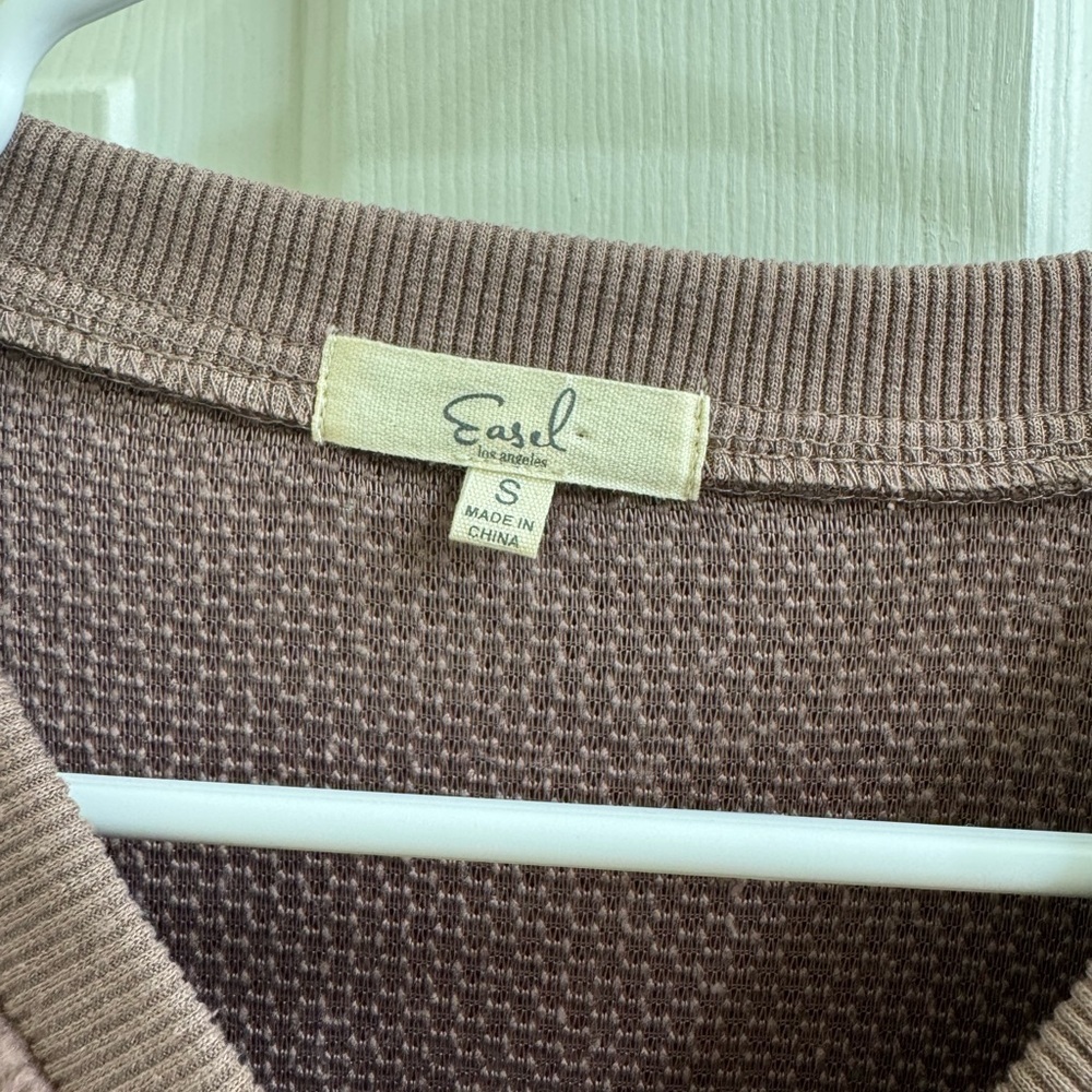 Easel Taupe Textured Sherpa Sweater top - Picture 3 of 7